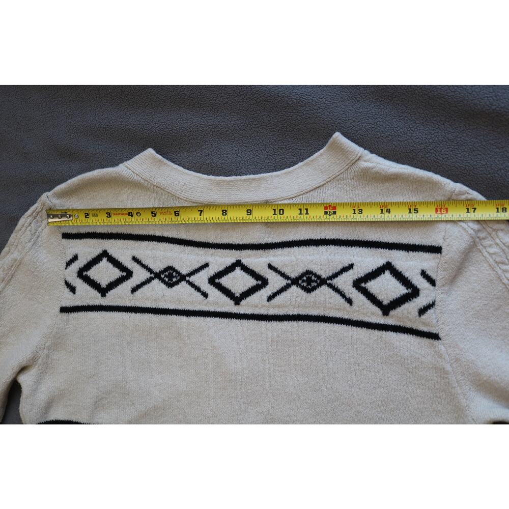 LUCKY BRAND Sweater Dress Large Cream Black White Geometric Diamond Cable Knit - Picture 10 of 13